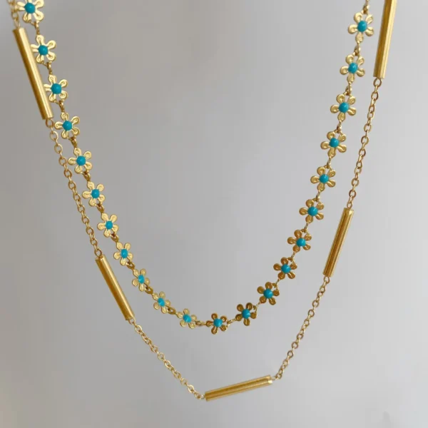 Blue Daisy Flower Clavicle Chain Necklace Chic Choker T-Bar Pendant - Image 4