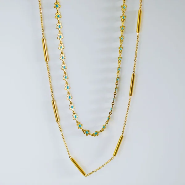 Blue Daisy Flower Clavicle Chain Necklace Chic Choker T-Bar Pendant - Image 6